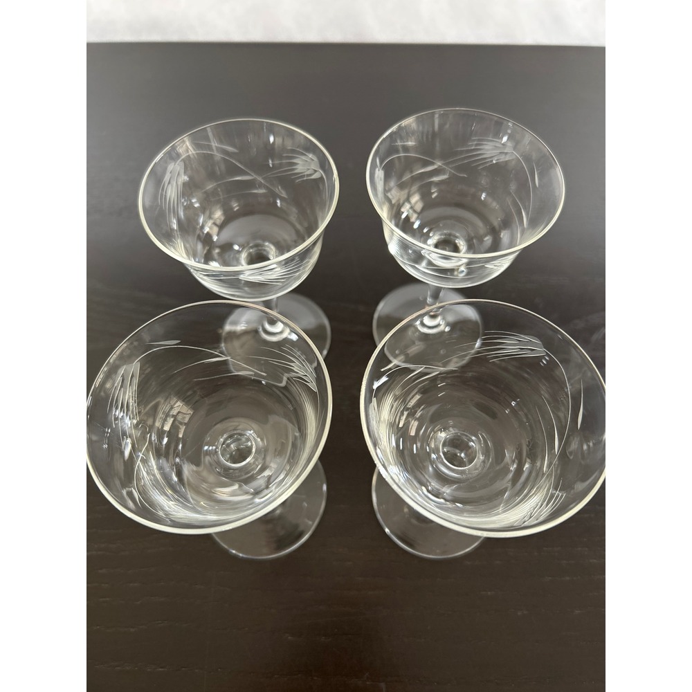Vintage Etched Crystal Cordial Glasses Set of 4 Wheat Pattern Stemware Clear - Picture 3 of 5